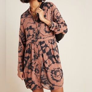Anthropologie Cloth & Stone Tara Brown Tie Dye Shirt Dress button front